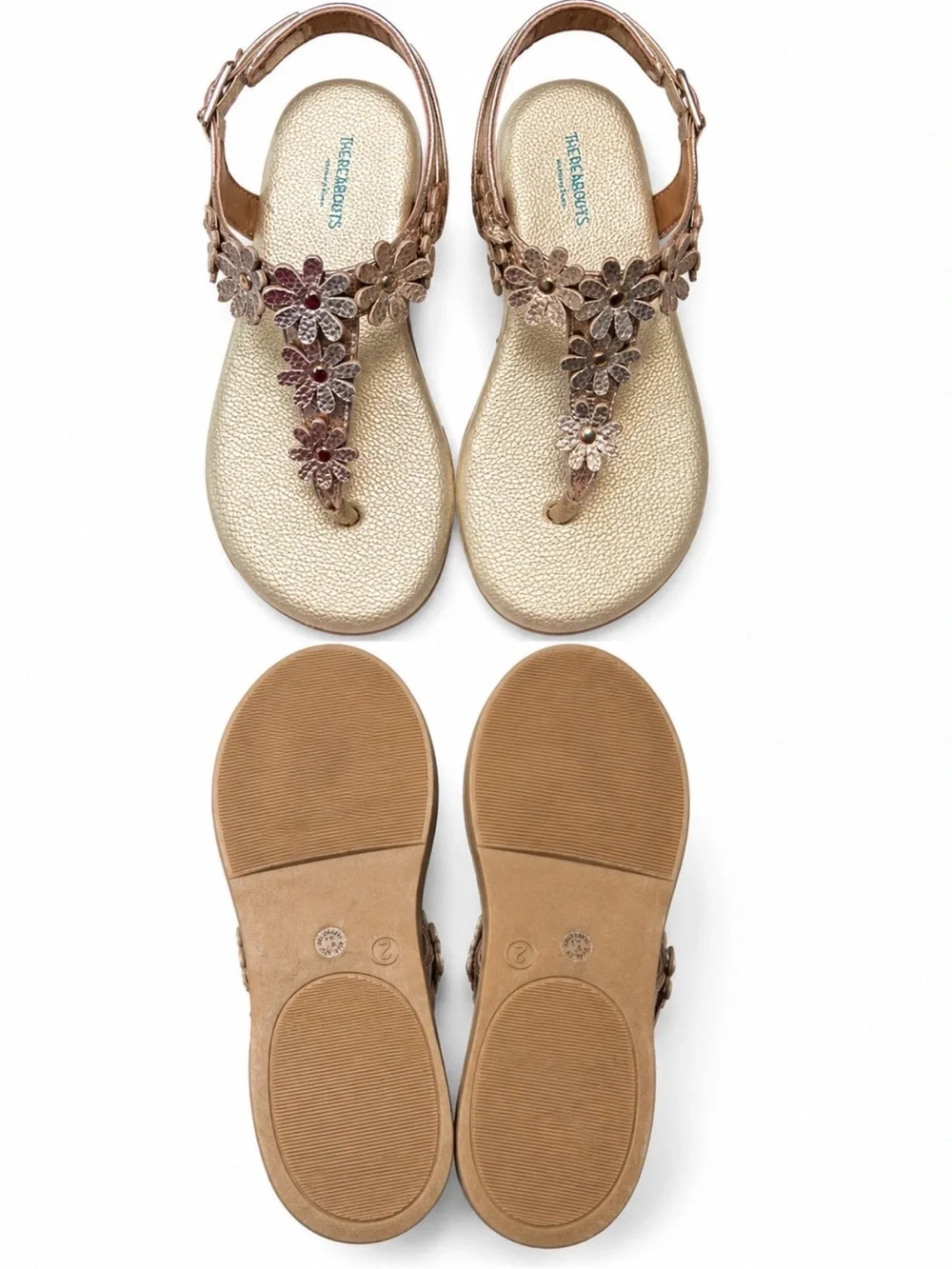 The Children's Place Girls Gold Floral T-Strap Sandals
